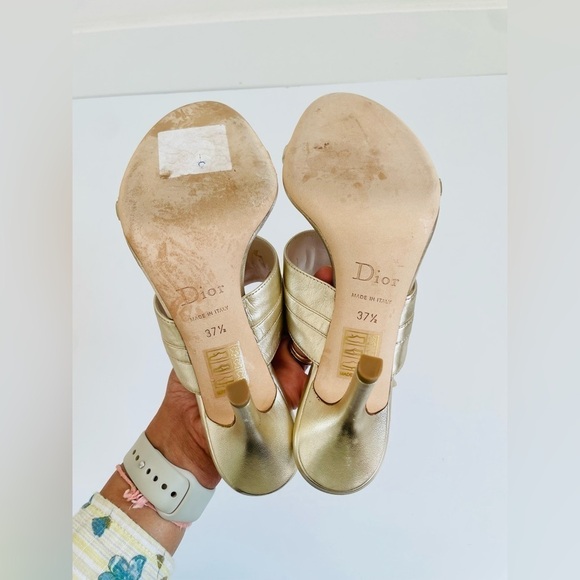 Christian Dior Gold/ Champagne logo embellished high heel mules EU 37.5 - Picture 3 of 10